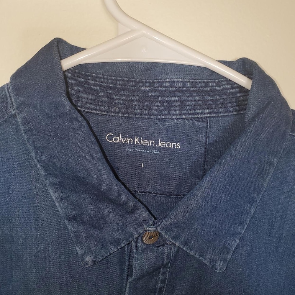 Mens Calvin Klein Jeans Dark Denim Long Sleeve Shirt - Picture 3 of 14